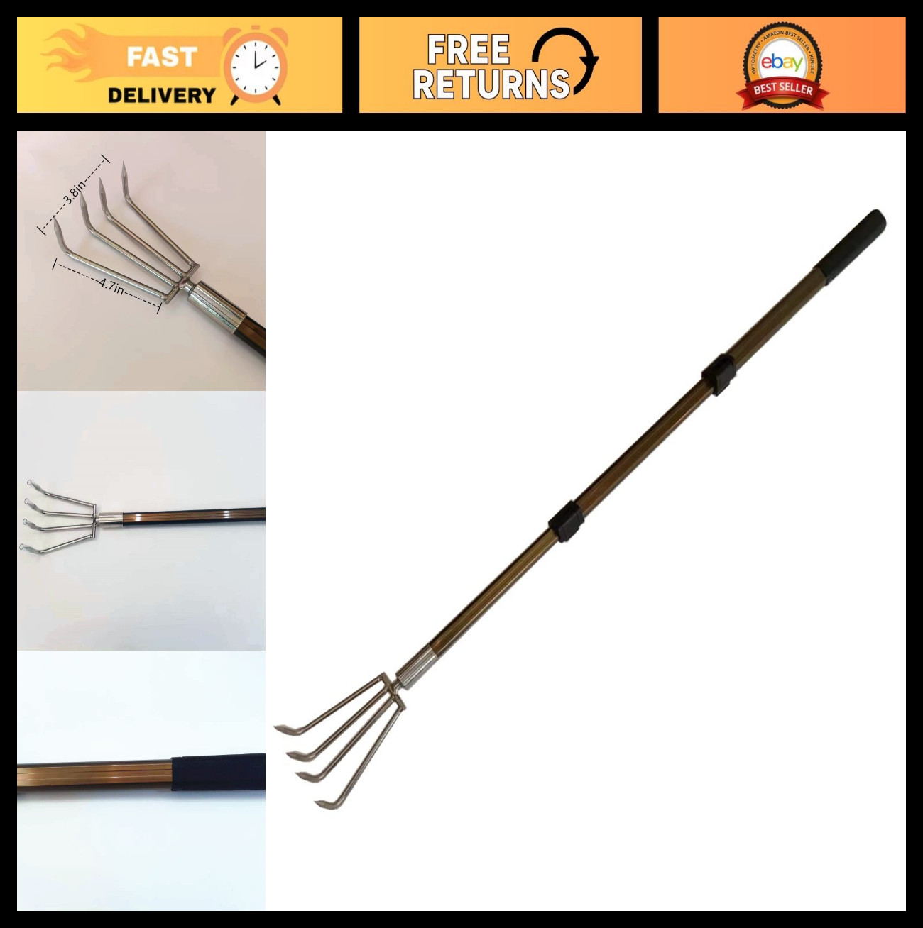 Multifunctional Stainless Steel Garden Claw Rake with Long Aluminum Handle for W
