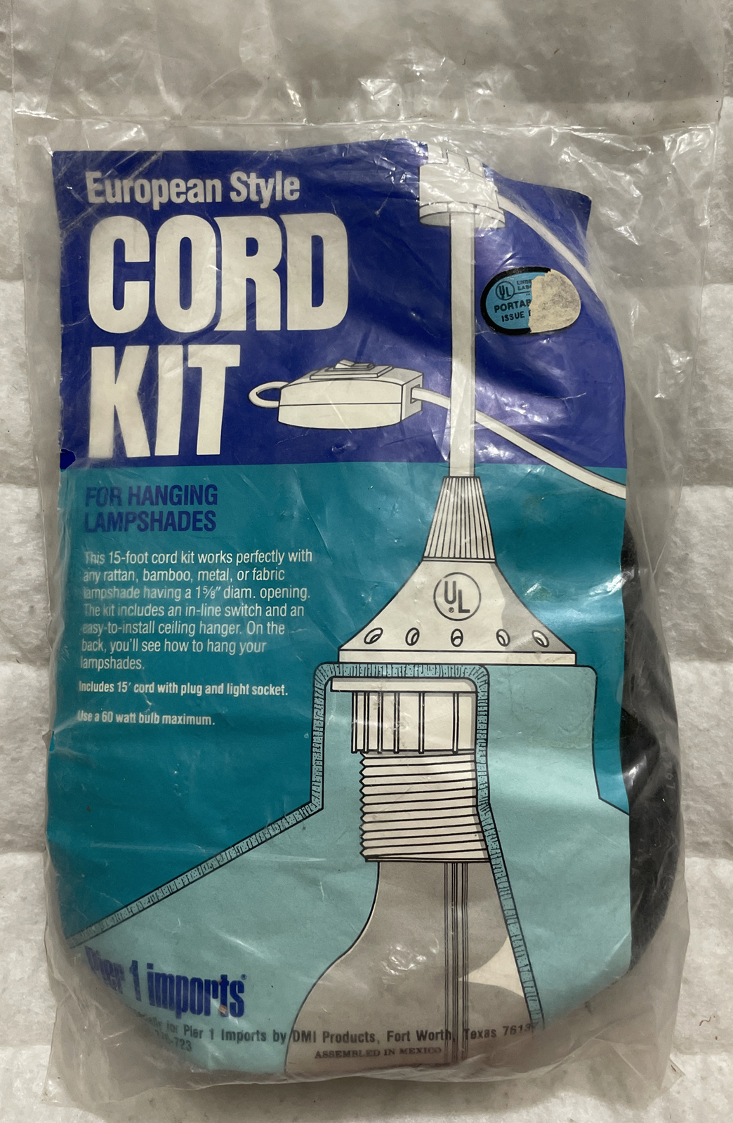 European Style Cord Kit Pier 1 Imports 15 Foot Cord In-Line Switch VTG Sealed
