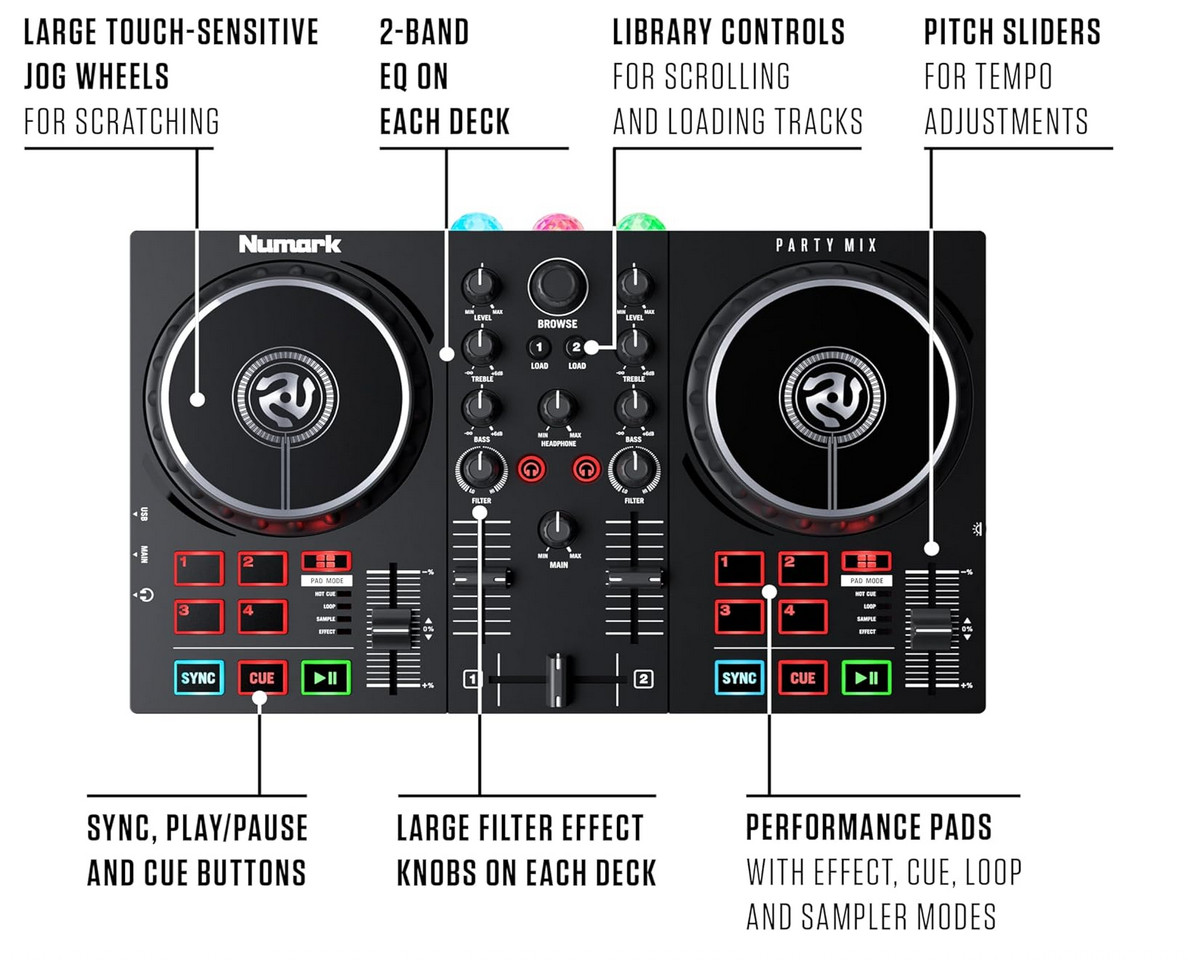 Numark Party Mix II DJ Controller with Built-In Light Show Serato Lite