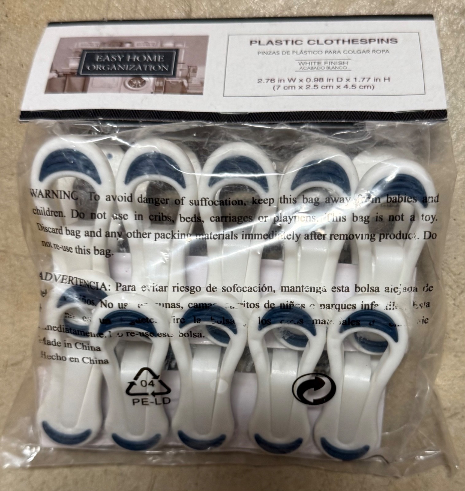 Home Organization Plastic Laundry Organizer (Clothes Pins) White 10 PACK -NEW