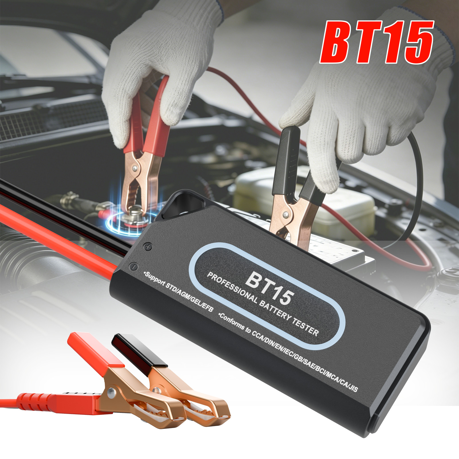 BT15 Bluetooth 5.1 Car Battery Tester 6V-30V 12V/24V SOH SOC CCA Analyzer