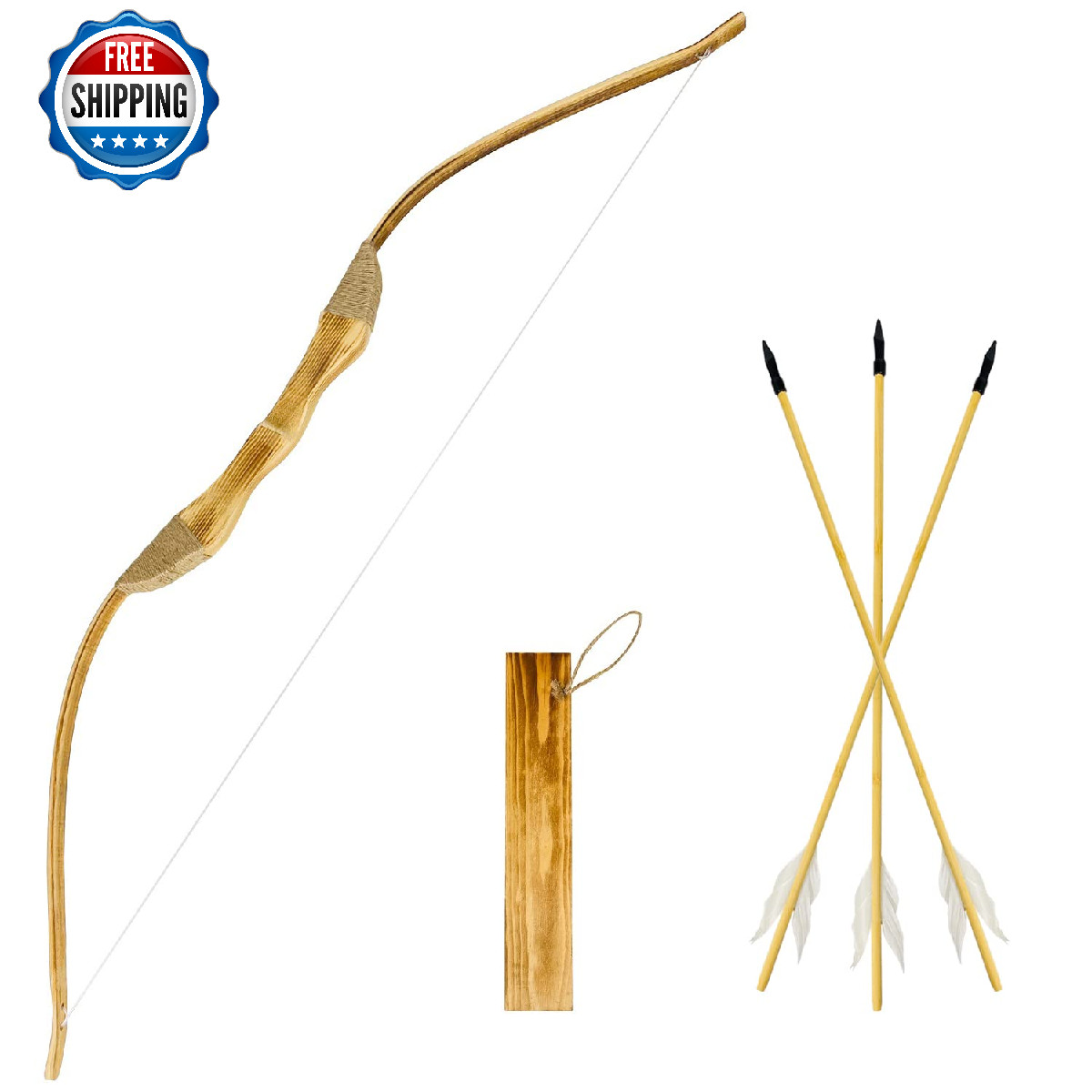 Basbon Youth 40" Handmade Wooden Bow & Arrow Set - Archery Kit for Kids/Adults