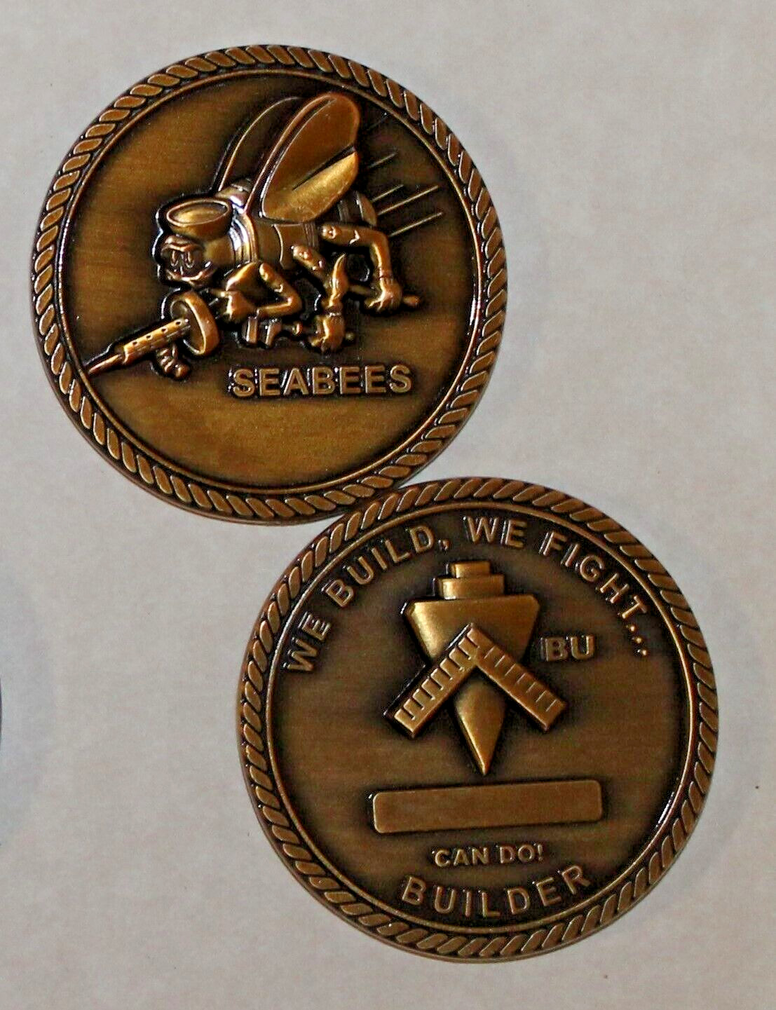 US Navy Seabee CB Builder BU Rate Bronze Finish Navy Challenge Coin