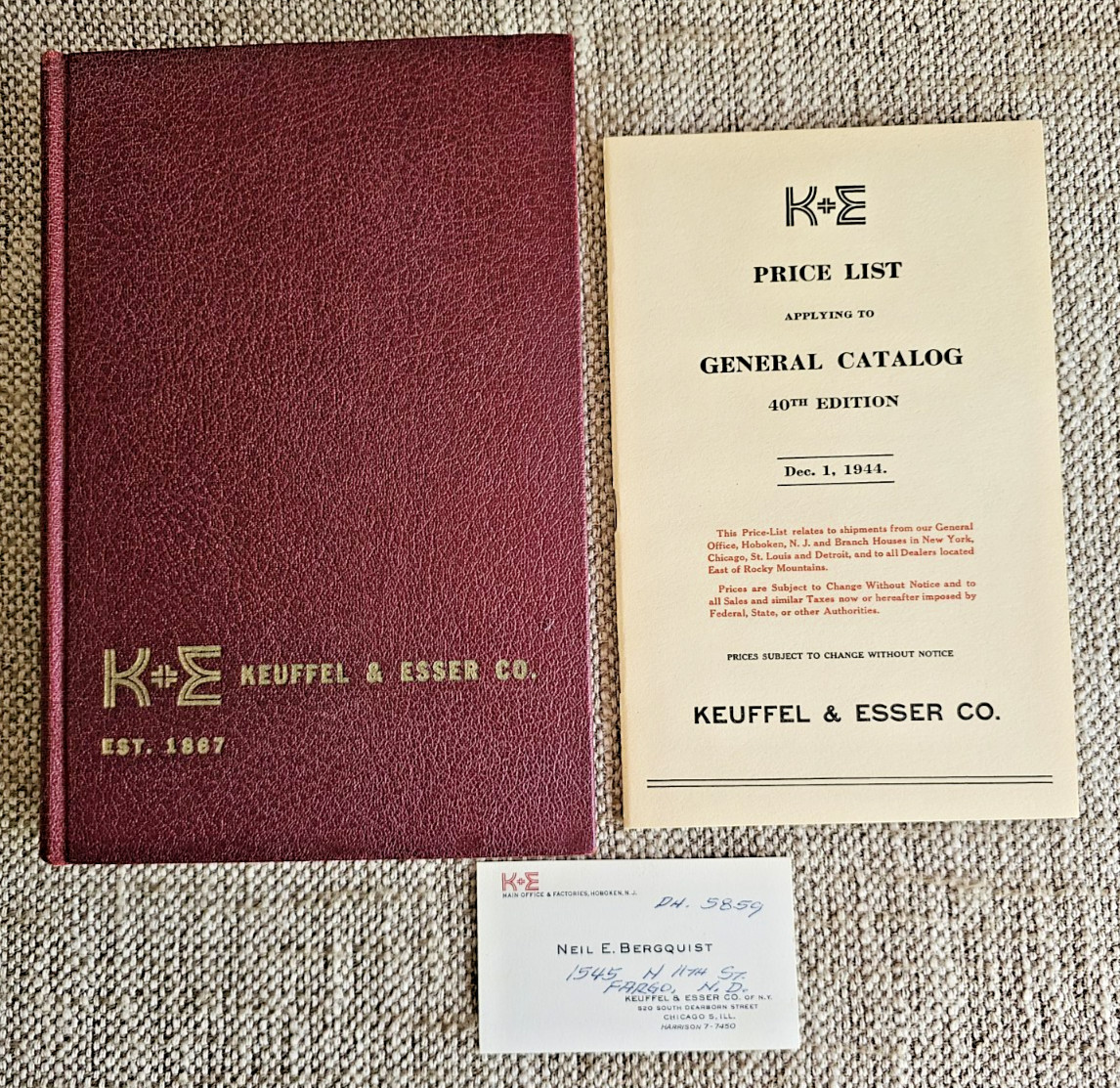 Rare K&E Keuffel & Esser 1944 Catalog Hardcover Book w/ Price List Booklet