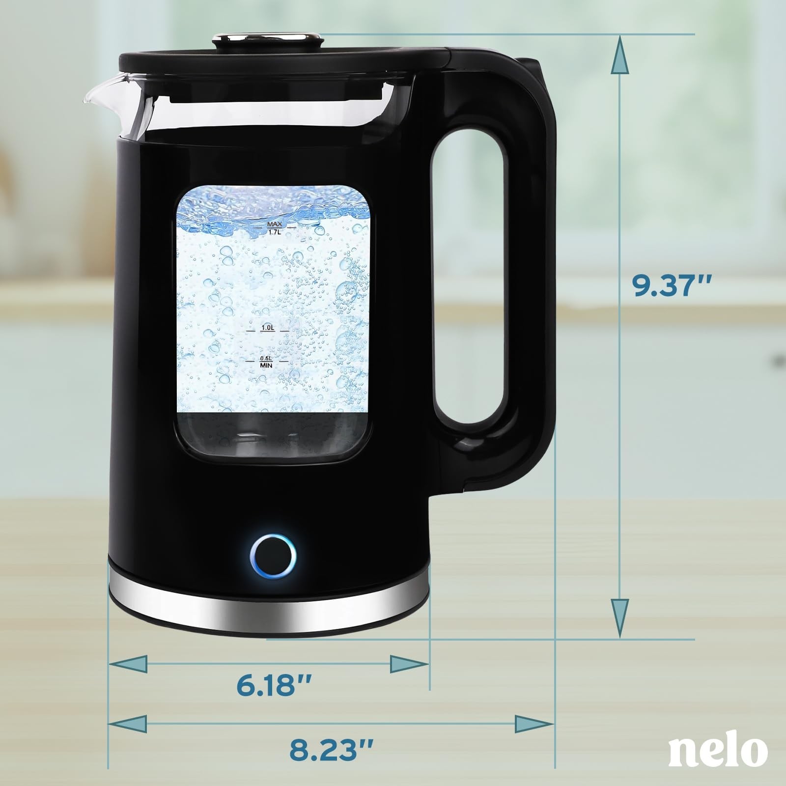 NELO Electric Kettle with Keep Warm Function, Sleek Glass Window Double Wall ...