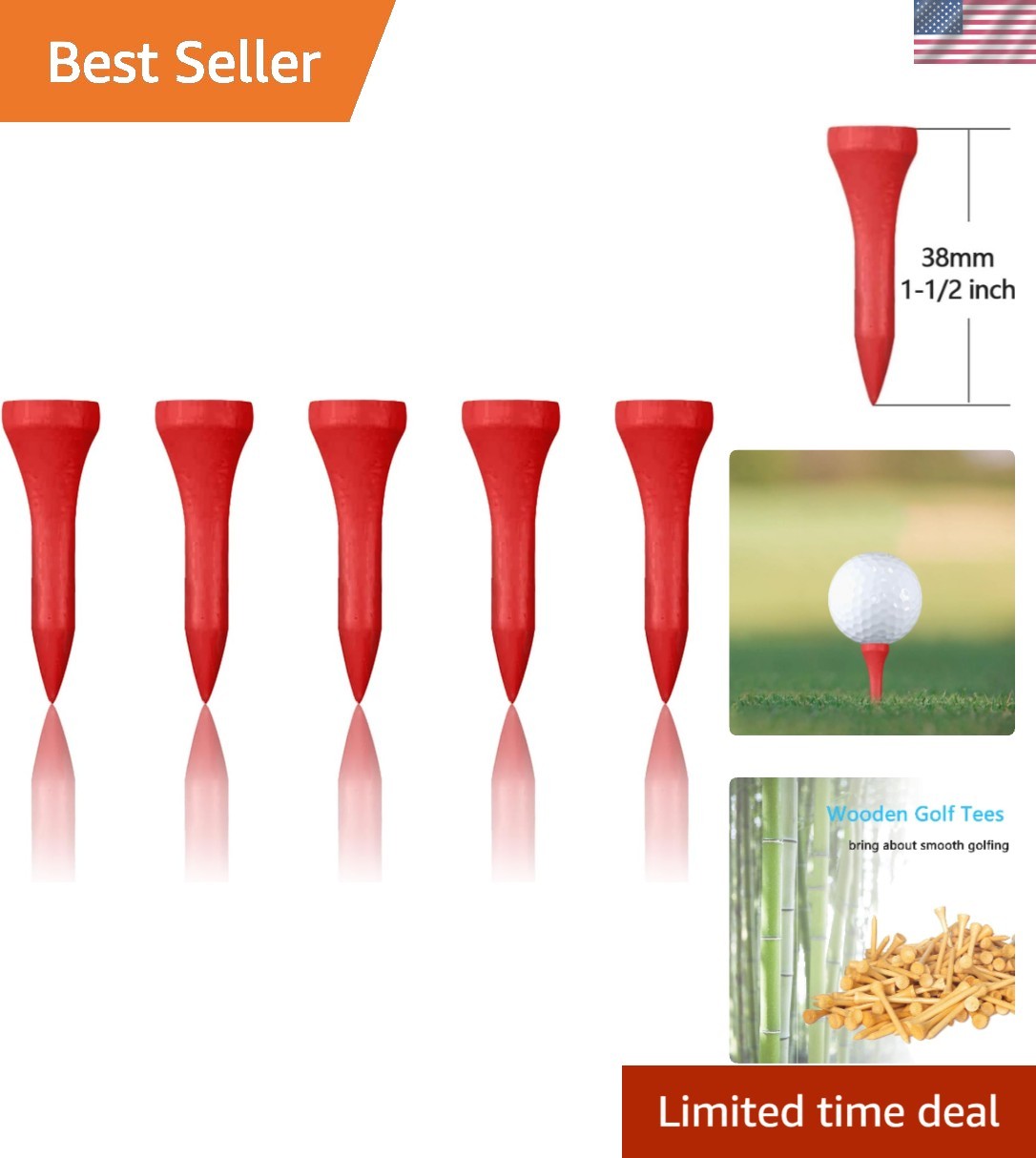 Classic 100 Count Wooden Golf Tees - Red, Blue, Black, and More! Top Performance