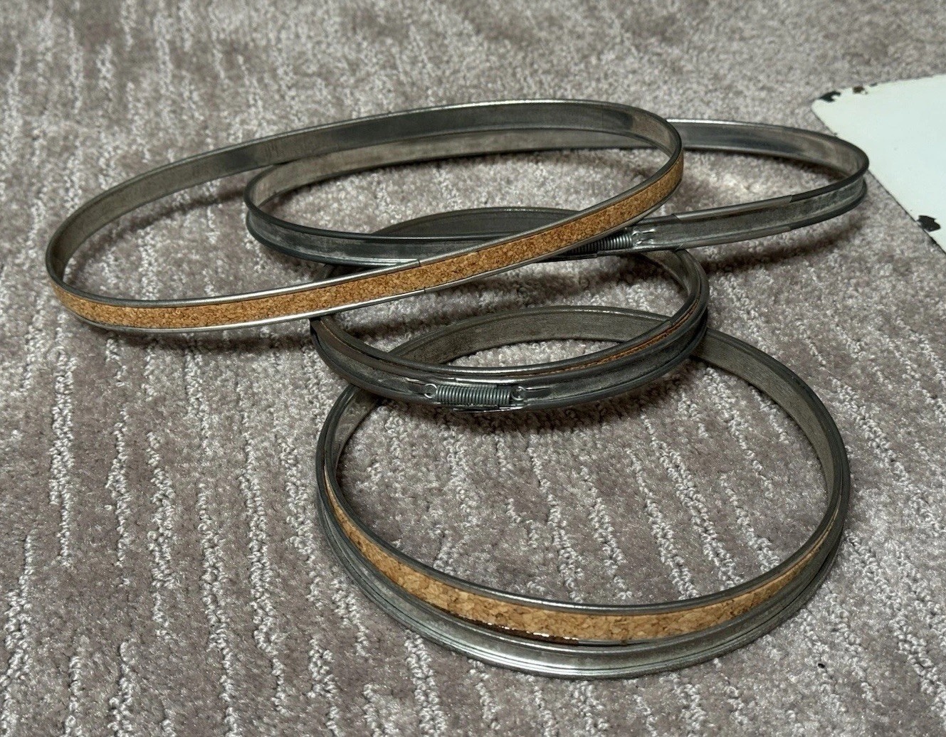 3 Metal Embroidery Hoops Cork Lined Spring Tension 5" & 6" Oval 9" Vintage
