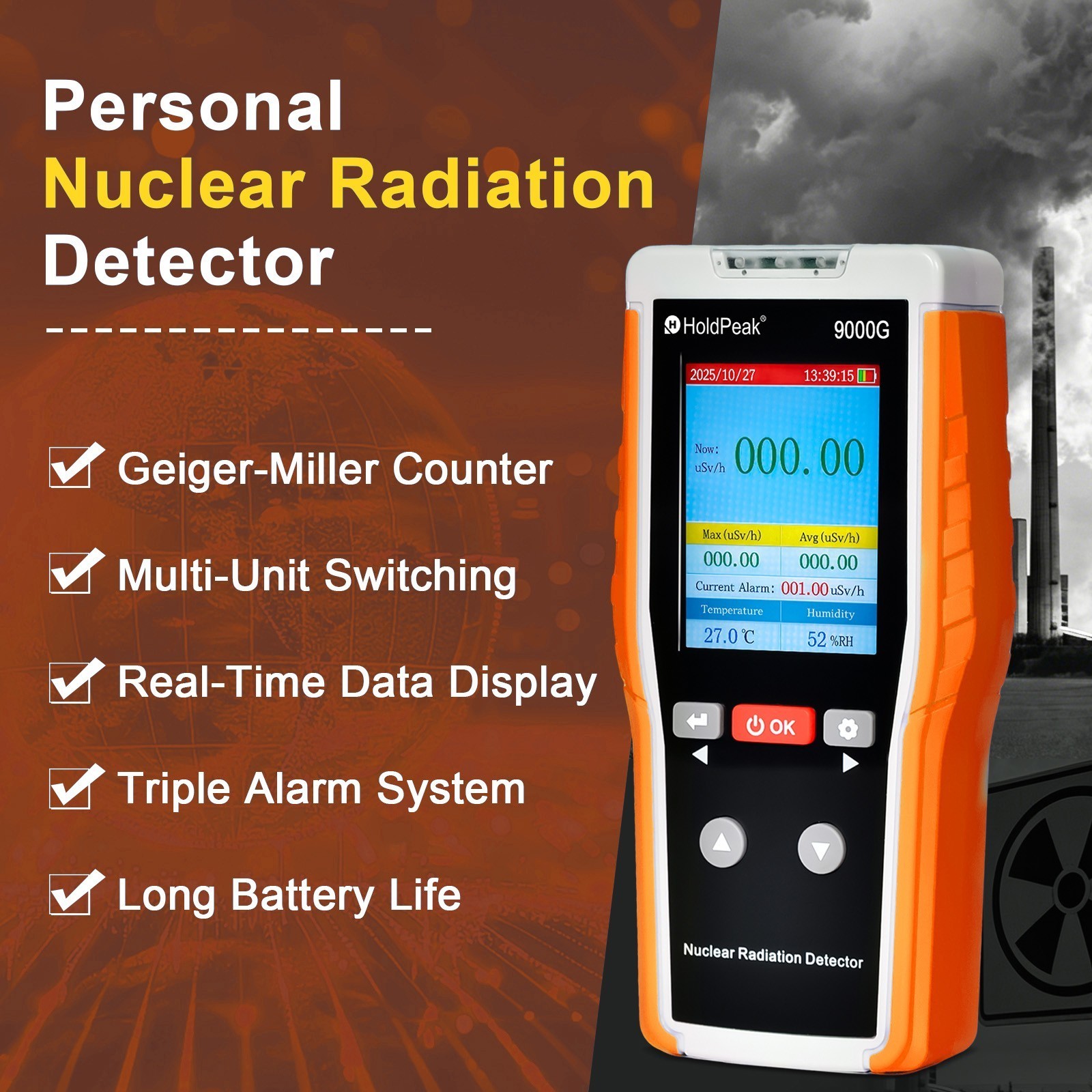Portable Nuclear Radiation Detector GM Geiger Counter β/γ/X-Ray Dosimeter Alarm
