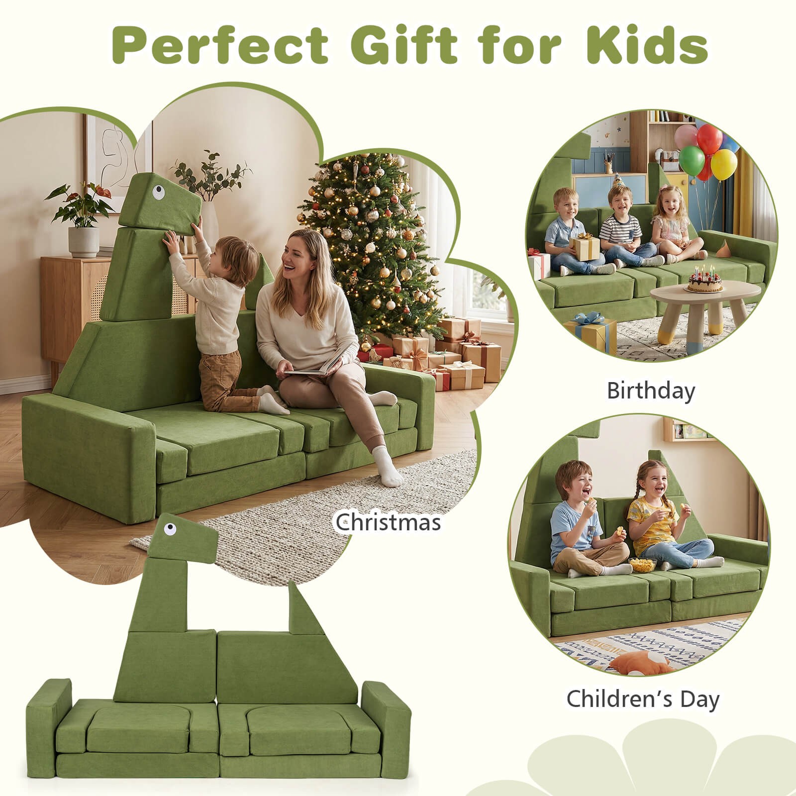 13 PCS Modular Kids Play Couch, Multifunctional Convertible Kids Sofa Furniture
