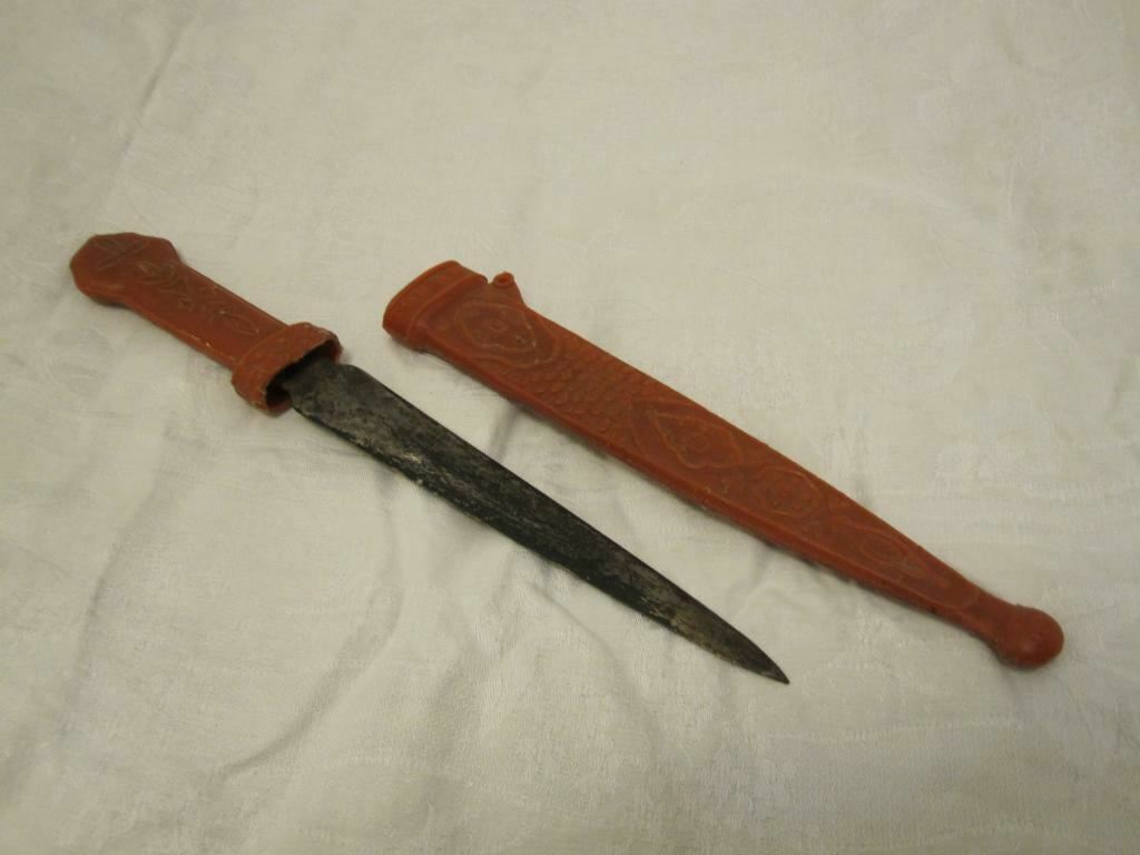 VINTAGE 1960's RUSSIAN MOSCOW TWO SIDED KNIFE DAGGER WITH SCABBARD