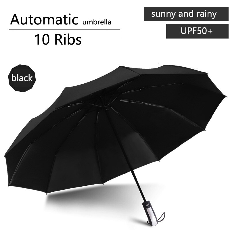 Large Automatic Black Umbrella Anti Rain Windproof Out Folding Compact Umbrella