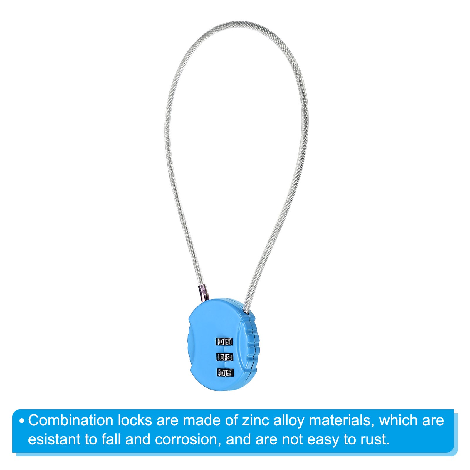 Small Combination Lock 11.8 Inch, 1 Pack 3 Digit Padlock for Locker, Light Blue
