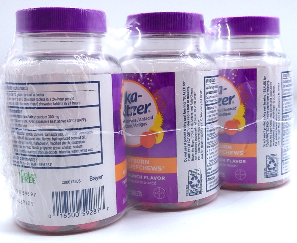 3Pk- Alka Seltzer Tropical Fruit Punch Chewables, 180 Total Tablets, Exp. 5/27