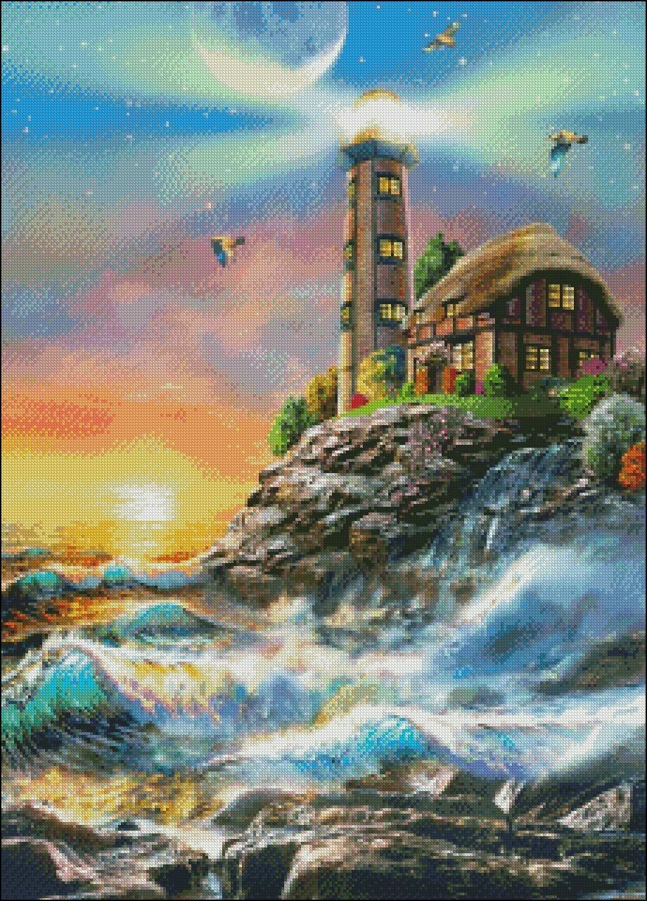 Chart Needlework DIY - Counted Cross Stitch Patterns - Lighthouse at Sunset