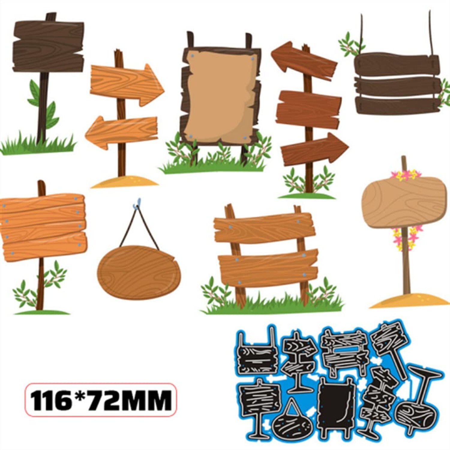 Wooden Signboards Die Cuts Various Signs with Grass Cutting Dies Stencils Emb...