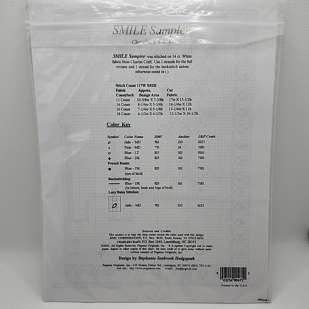 A Pegasus Publication Smile Sampler Counted Cross Pattern Chart Chartpack #475