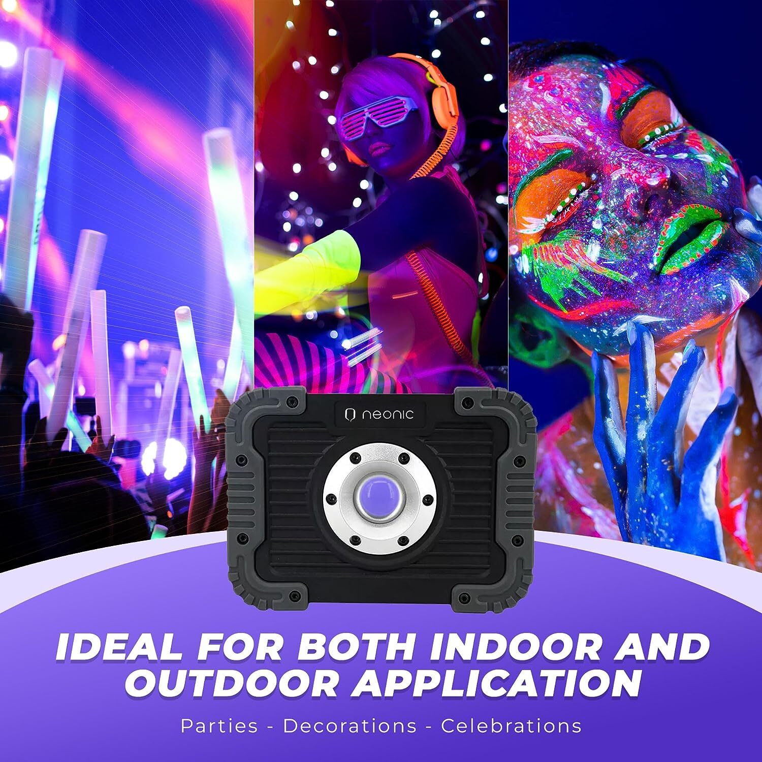 Neonic Rechargeable UV LED Black Light Battery Powered Blacklight Cordless 395