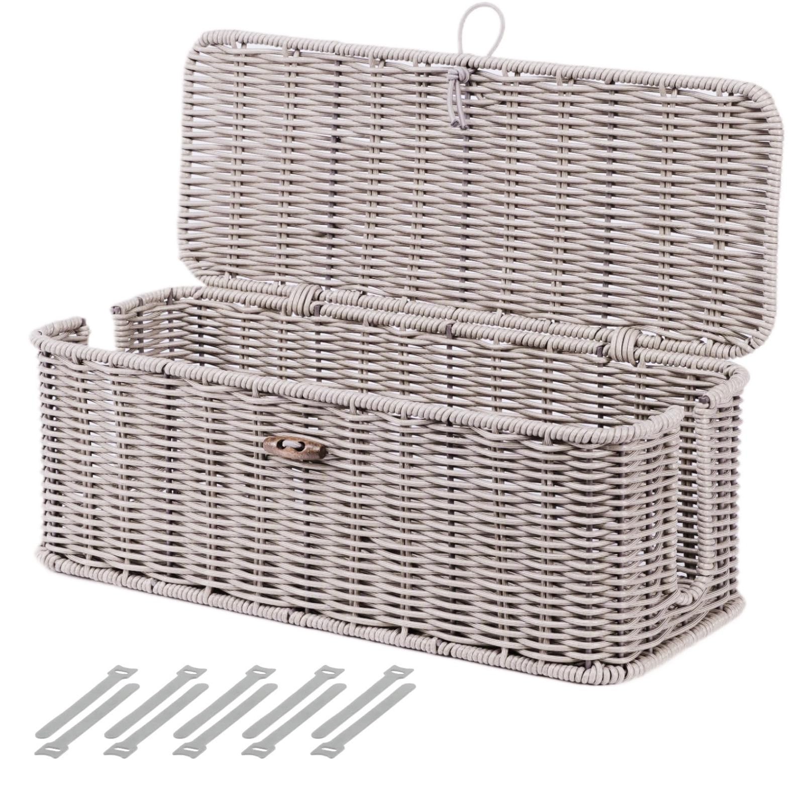 BROWNLILY Rattan Cable Management Box Desk Cord Organizer Outlet Cover Baby Proo