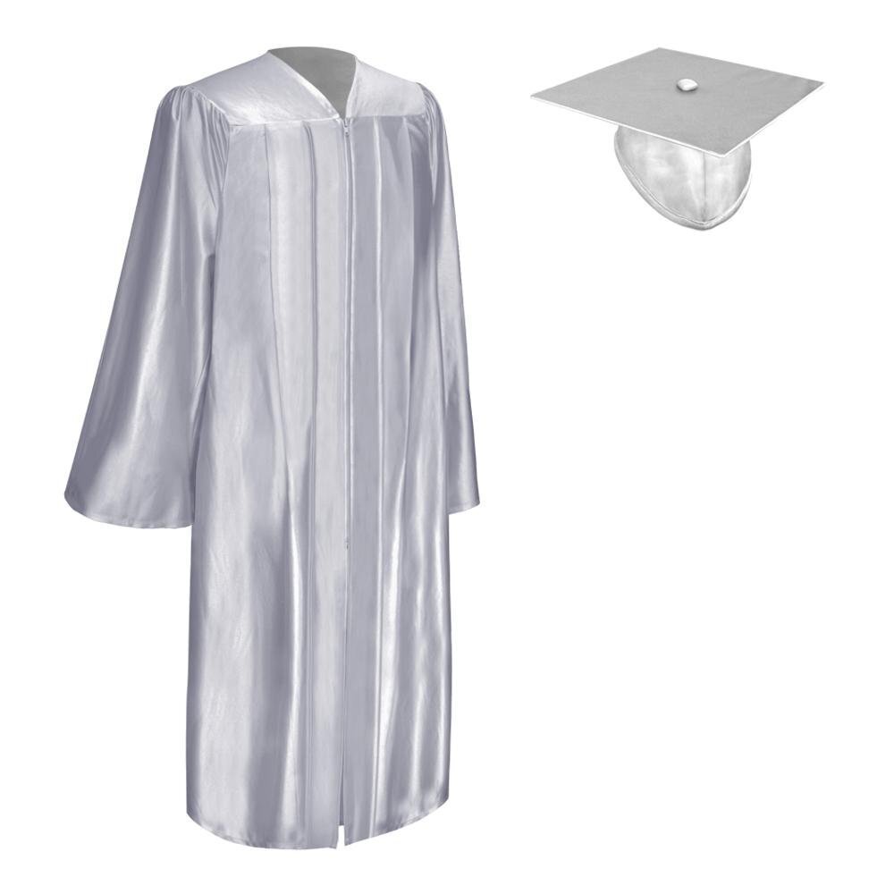 Endea Graduation Shiny Silver Gown & Cap for High School & College Unisex