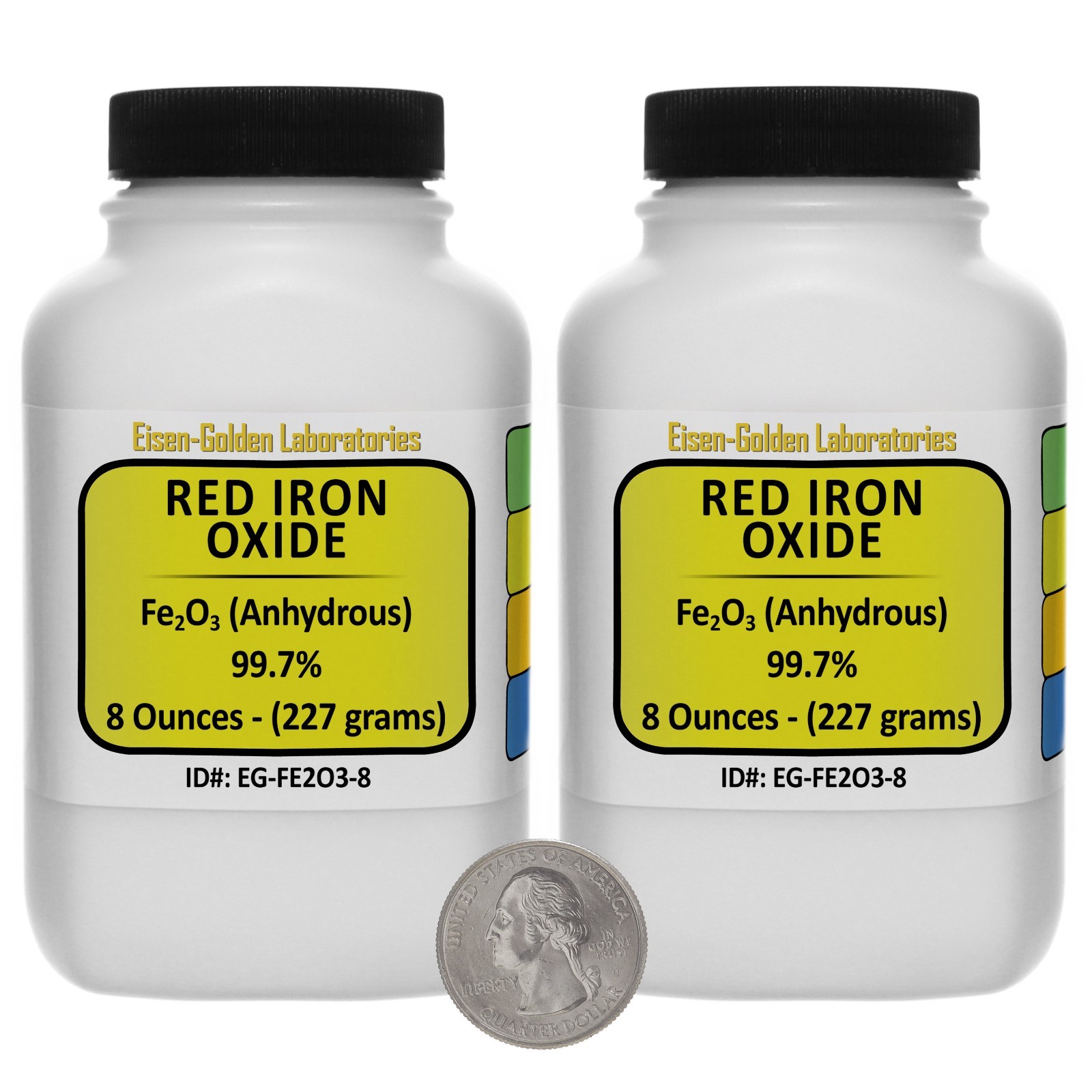Red Iron Oxide [Fe2O3] 99.7% ACS Grade Powder 1 Lb in Two Wide-Mouth Bottles USA