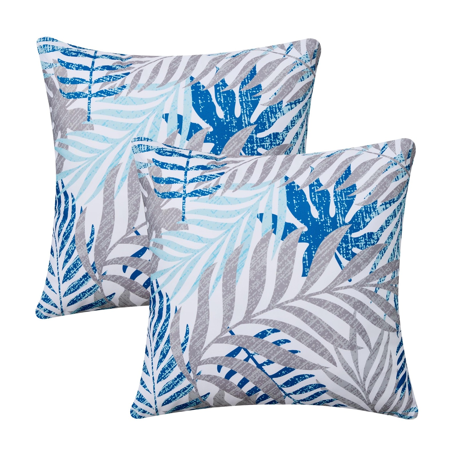 Outdoor Pillow Covers 18x18 Set of 2 Hawaii Tropics Palm Leaves Blue Gray Flo...