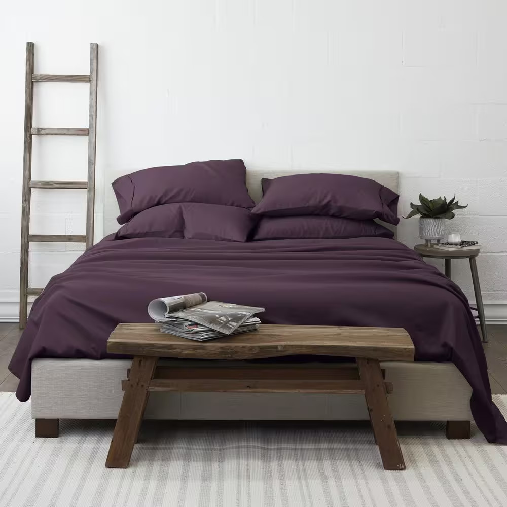 6-Piece Purple Solid Microfiber California King Sheet Set