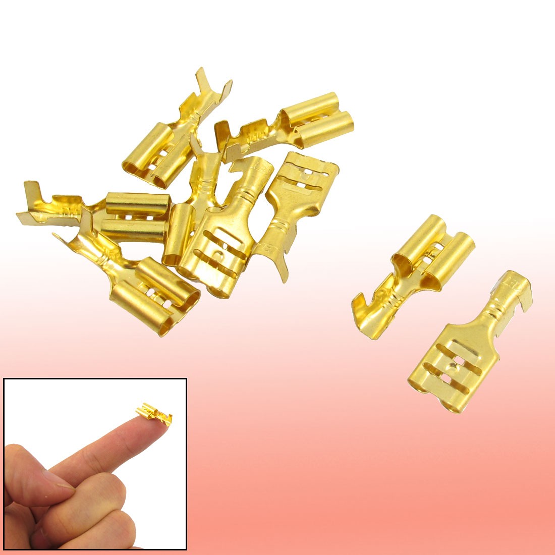 10 Pcs Gold Tone Spade Crimp Terminals 6.3mm Wiring Connector