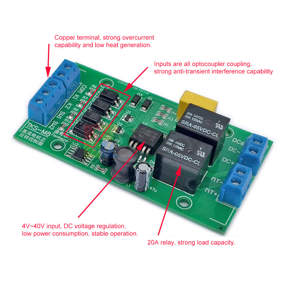 5V/12V/24V DC Motor Controller Forward Reverse 20A High Current Control Board
