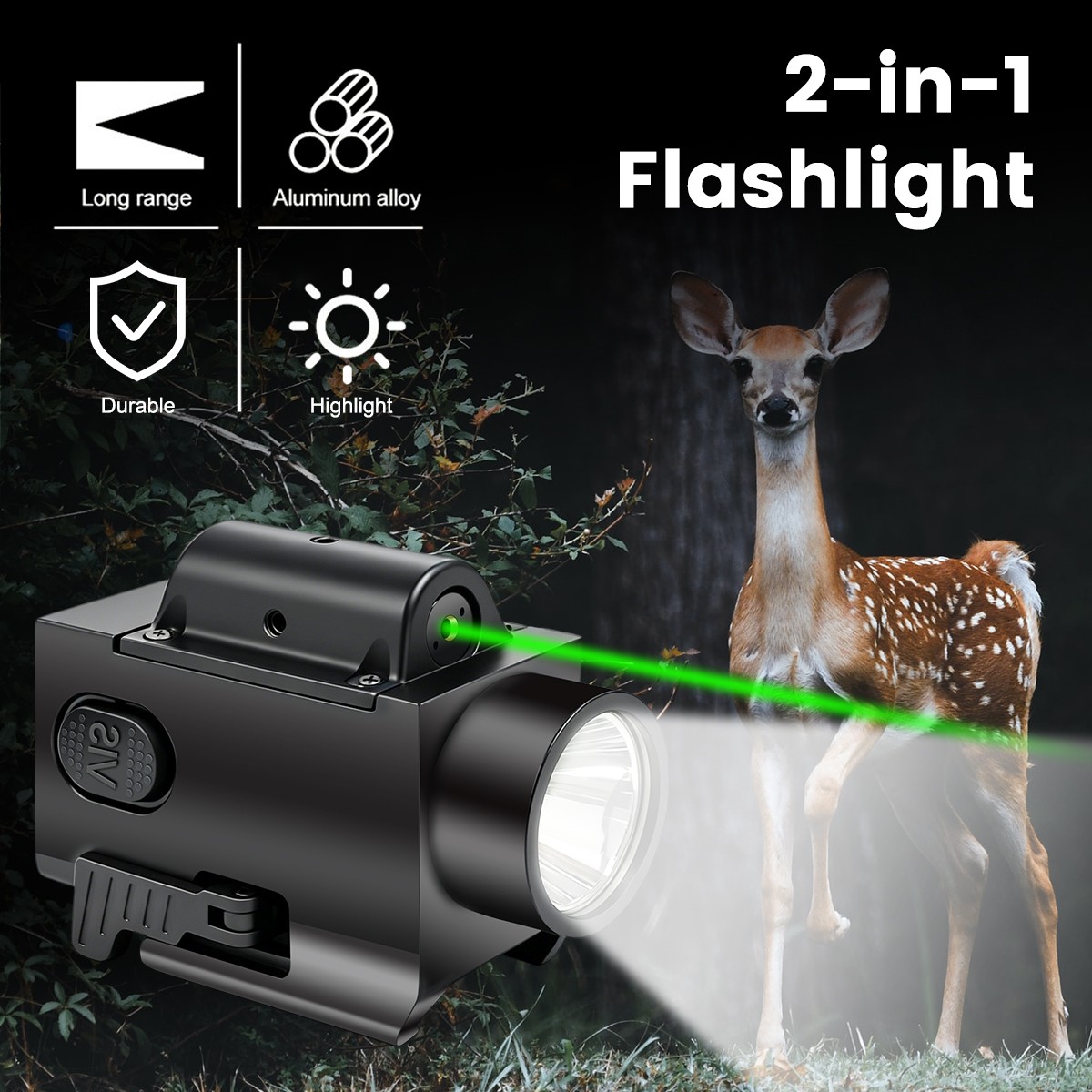 2000LM LED Mounted Light Green Laser Dot Sight 20mm Rail for G17 G19 G21 Taurus