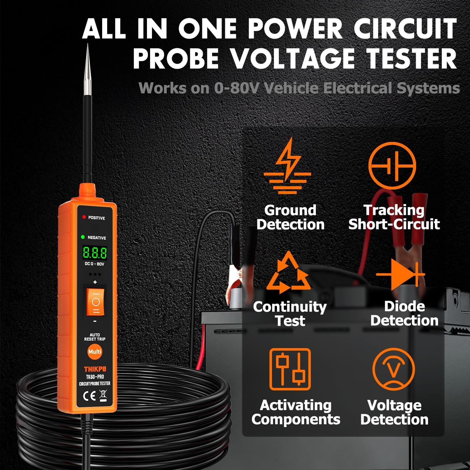 Power Circuit Probe Tester Kit, 6V-24V DC Test Light, orange