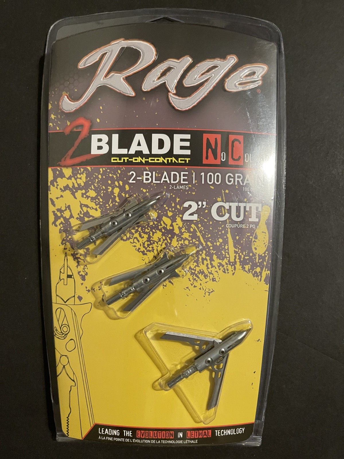 NEW Genuine RAGE 2-Blade No Collar 100 Grain 2" Cut  3 Pack
