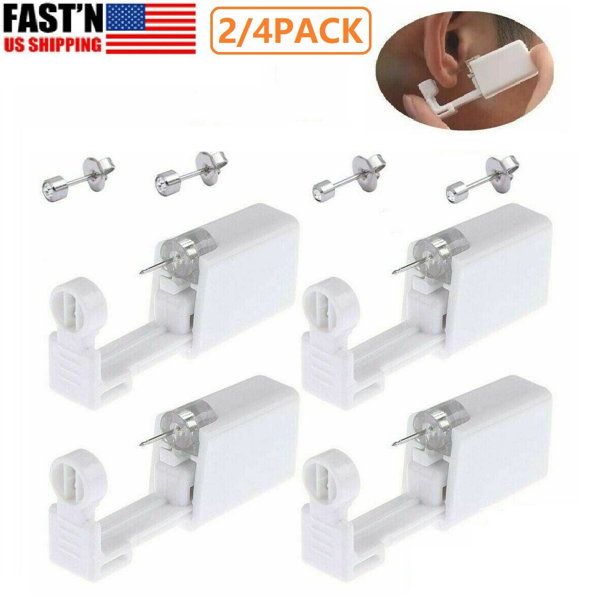 2/4Pcs Disposable Self Ear Piercing Gun with Ear Stud Safety Earing Kit Tool US