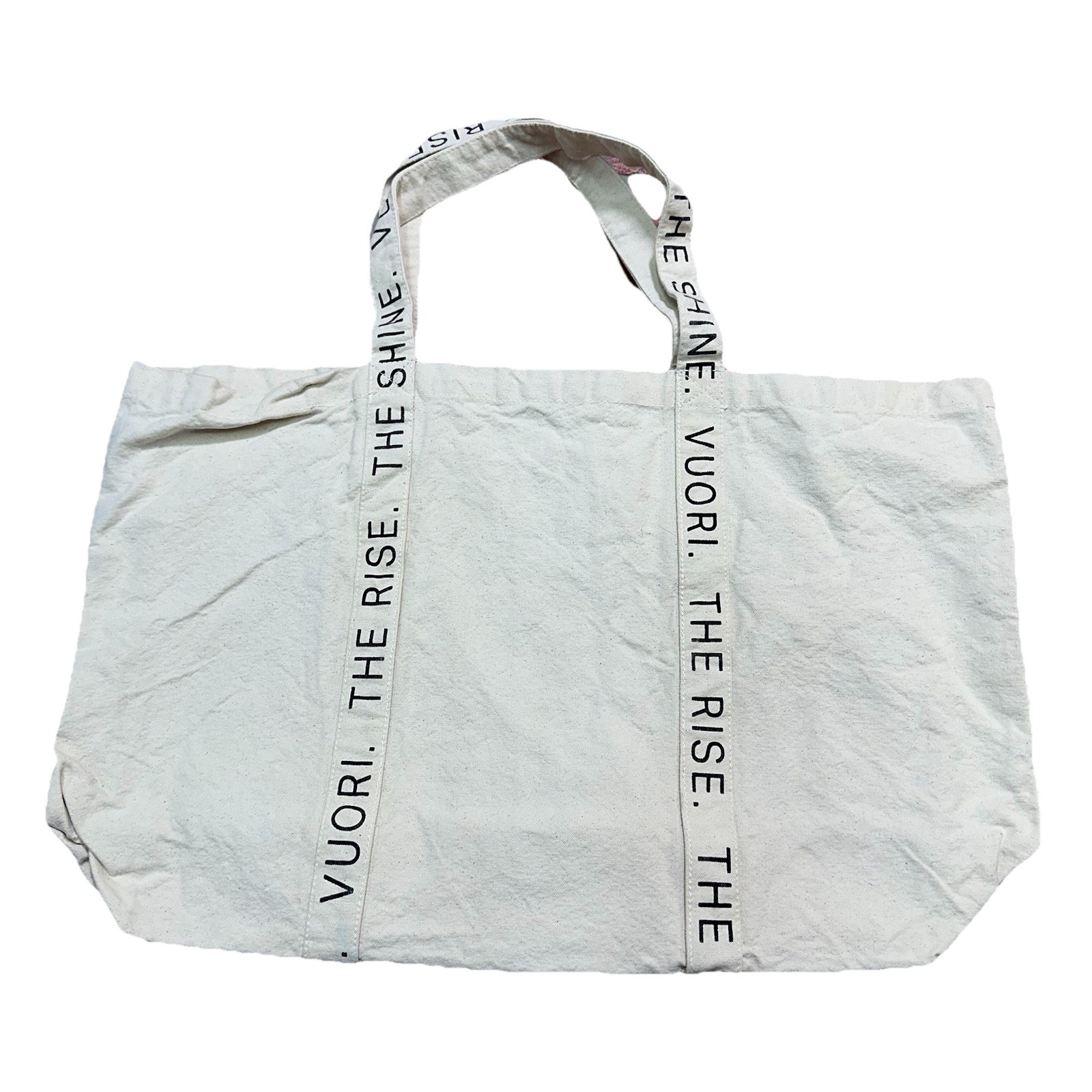 VUORI AUTHENTIC TOTE BAG WHITE BLACK LOGOS HAND HANDLES