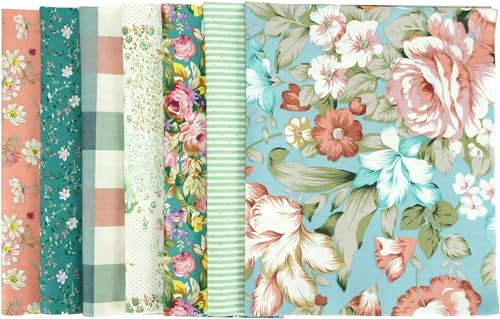 7 Pieces Floral Printed Quilting Fabric, 100% Cotton Fat Quarter Fabric