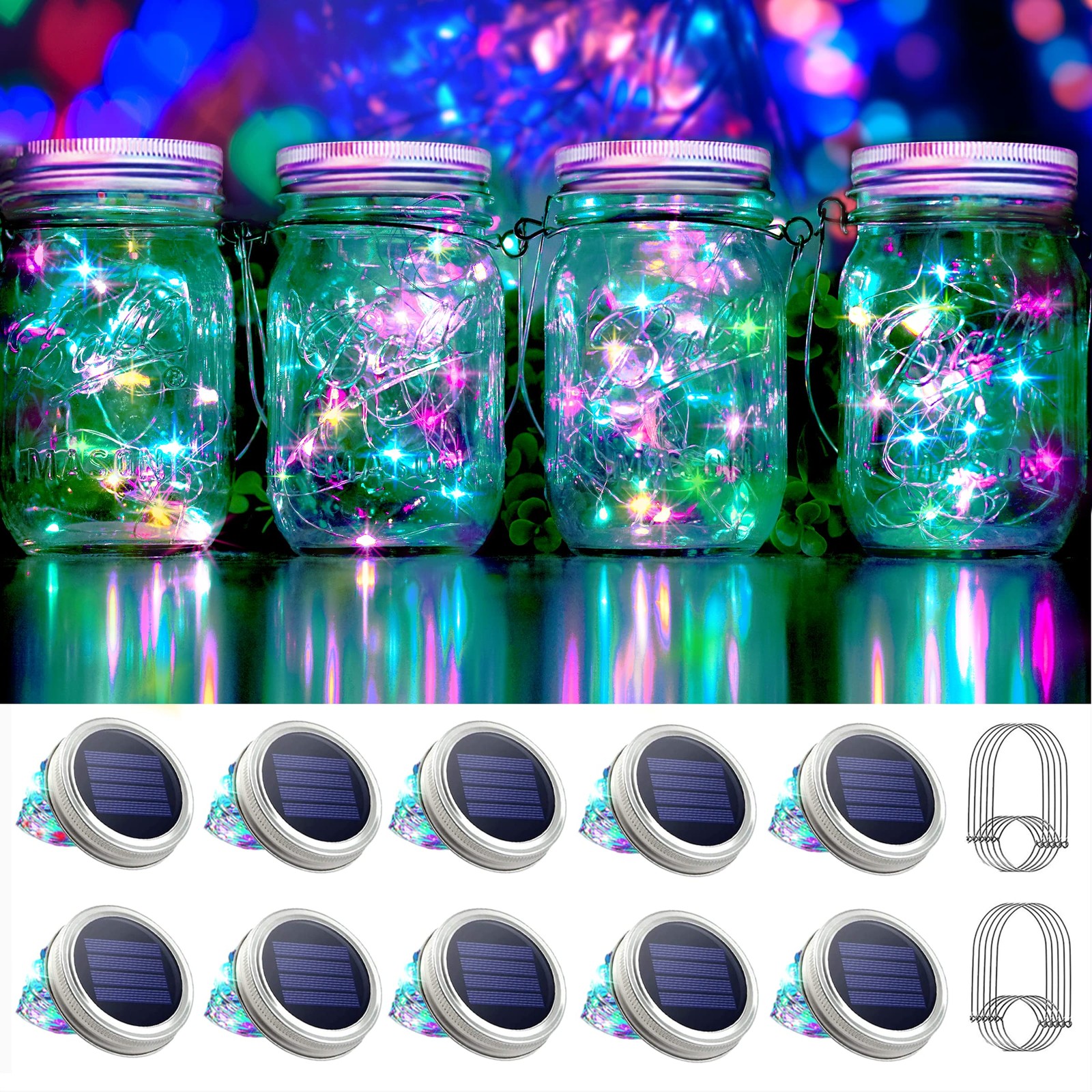 30 LED 10 Packs Solar Mason Jar Lights [Updated] Fairy Firefly Jar Lids String