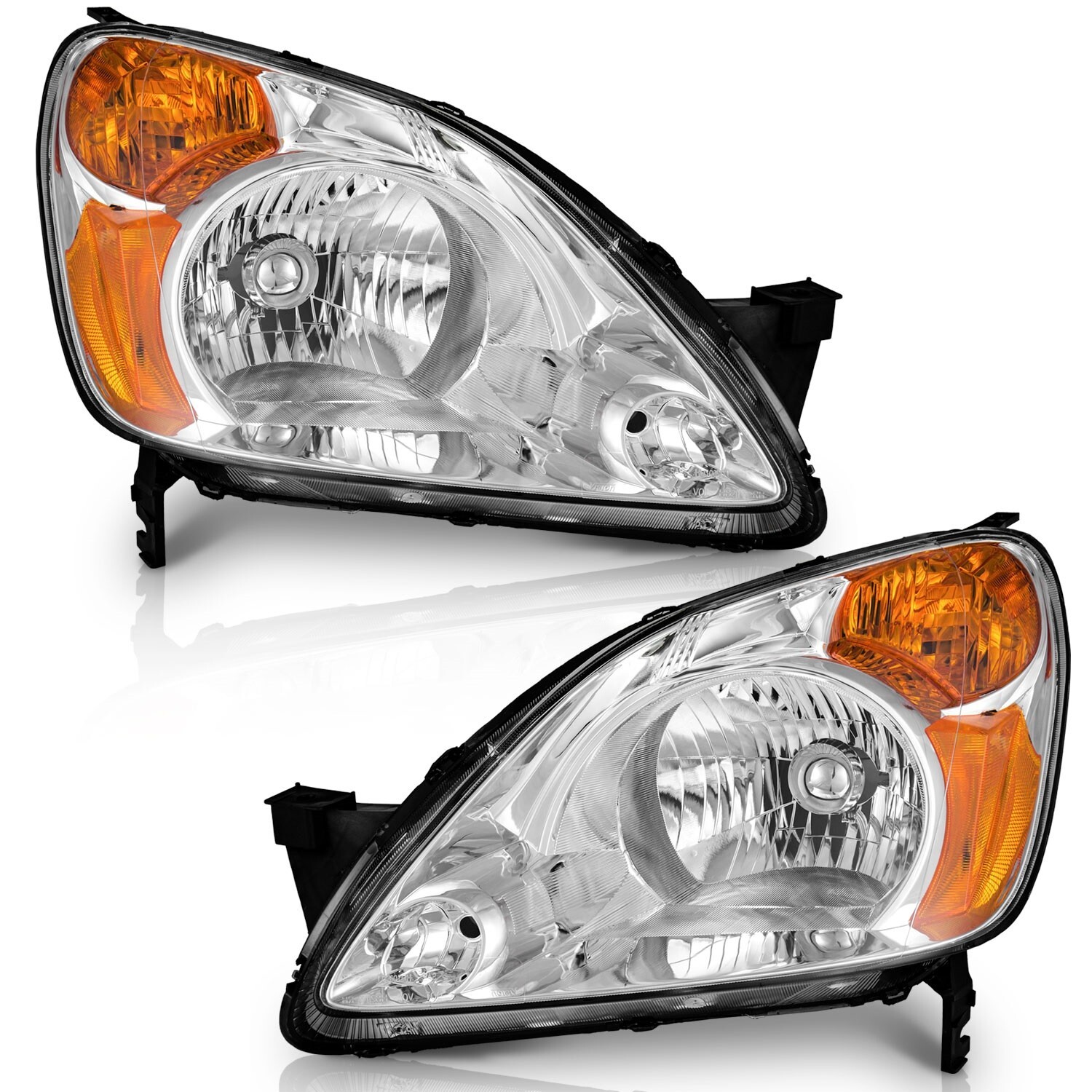 WEELMOTO Left+Right Headlights For 2002-2004 Honda CR-V CRV Chrome Headlamps