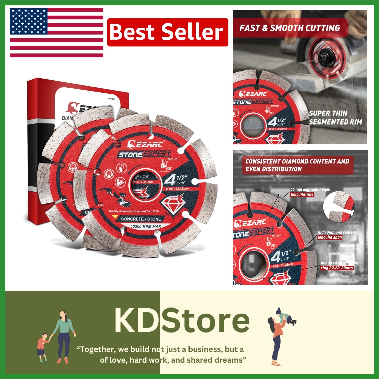 Stone Master 4.5" Segmented Diamond Blade – Fast, Precise Cutting for Masonry...