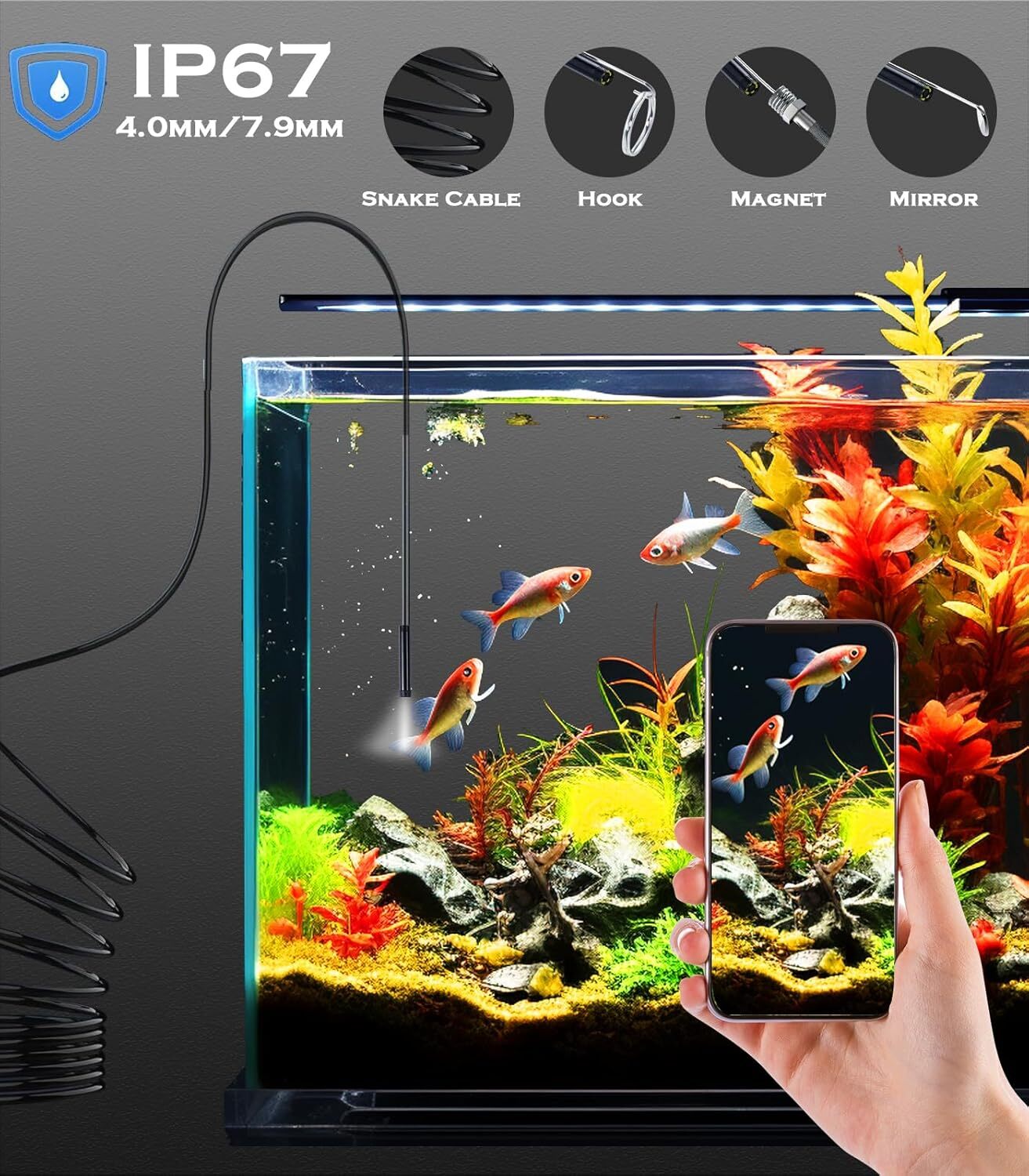 16.5FT 6LED USB Snake Endoscope 7mm HD Inspection Camera Scope For Type C Andro