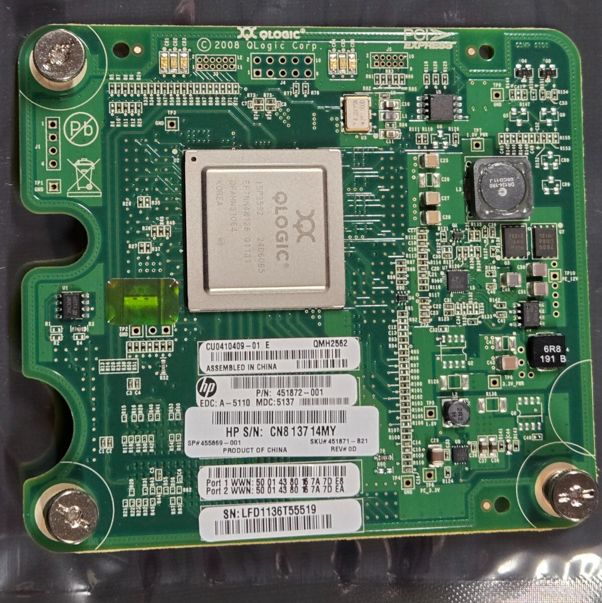 HP QLogic QMH2562 Fibre Channel Host Bus Adapter 451872-001 455869-001