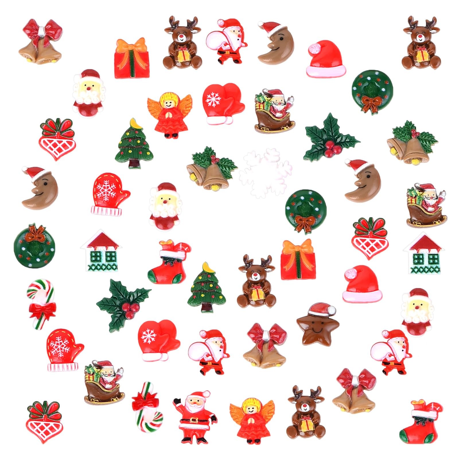 50 PCS Mini Christmas Ornaments Flatback Resin Charms Craft Supplies DIY Set
