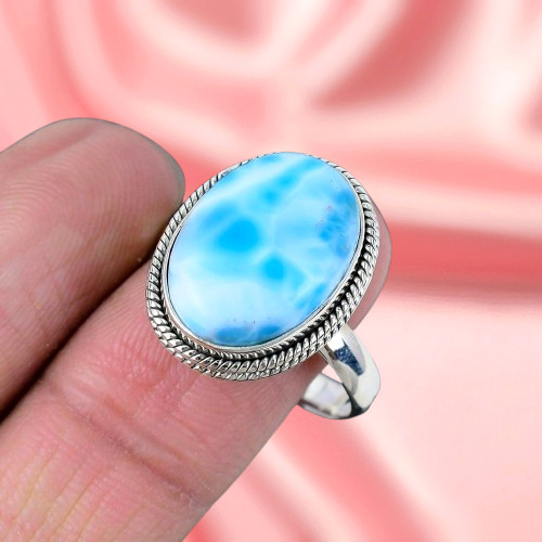 Larimar Gemstone Ring Silver Ring 925 Sterling Silver Ring Women's Jewelry