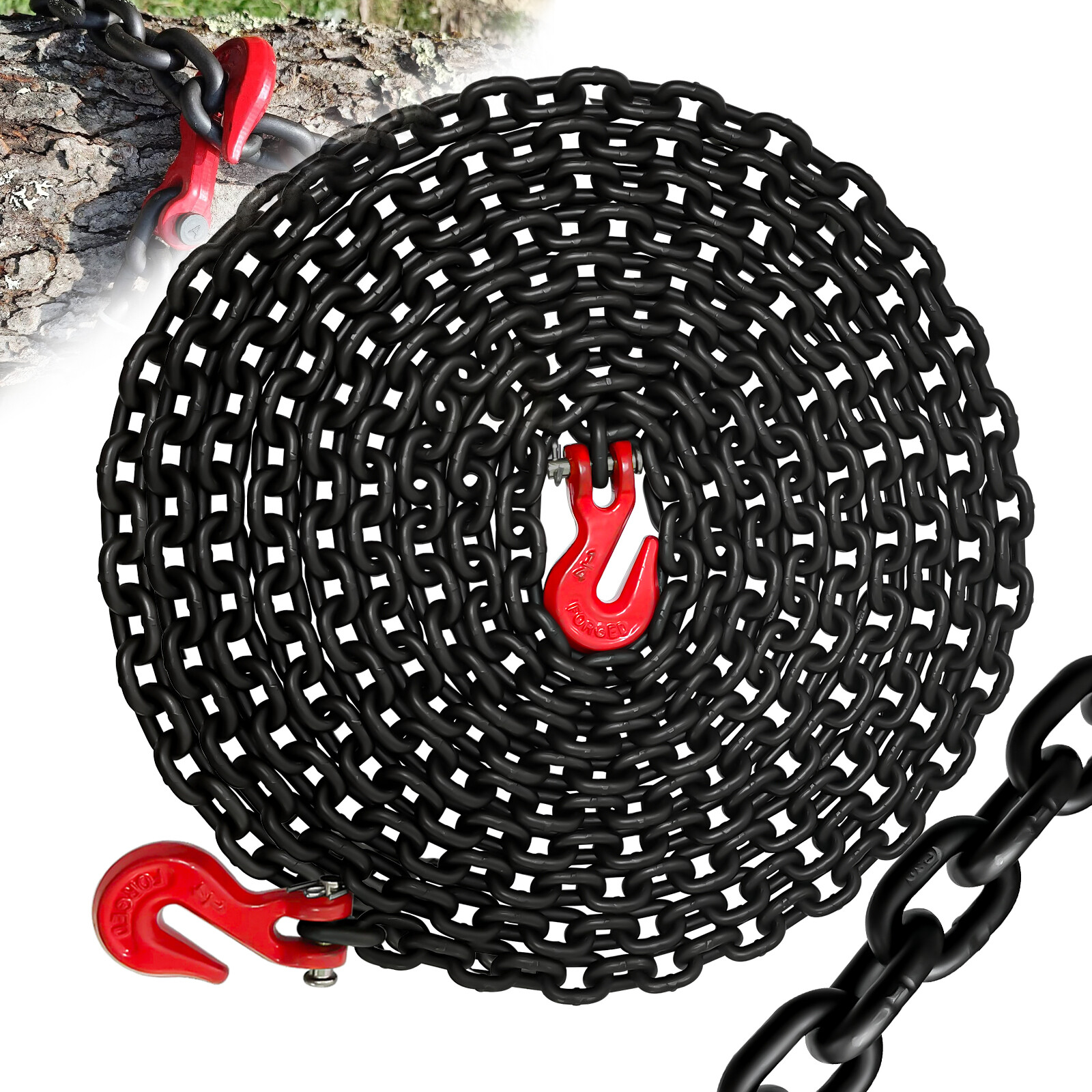 1/4" Tow Chain-G80 Transport Safety Chain with G70Hook for Towing(Oiled Black)