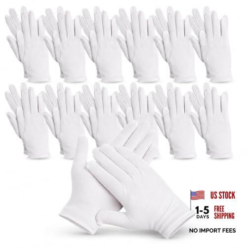 12 Pairs White Cloth Gloves, Soft Breathable Stretch Gloves for Jewelry, Coin