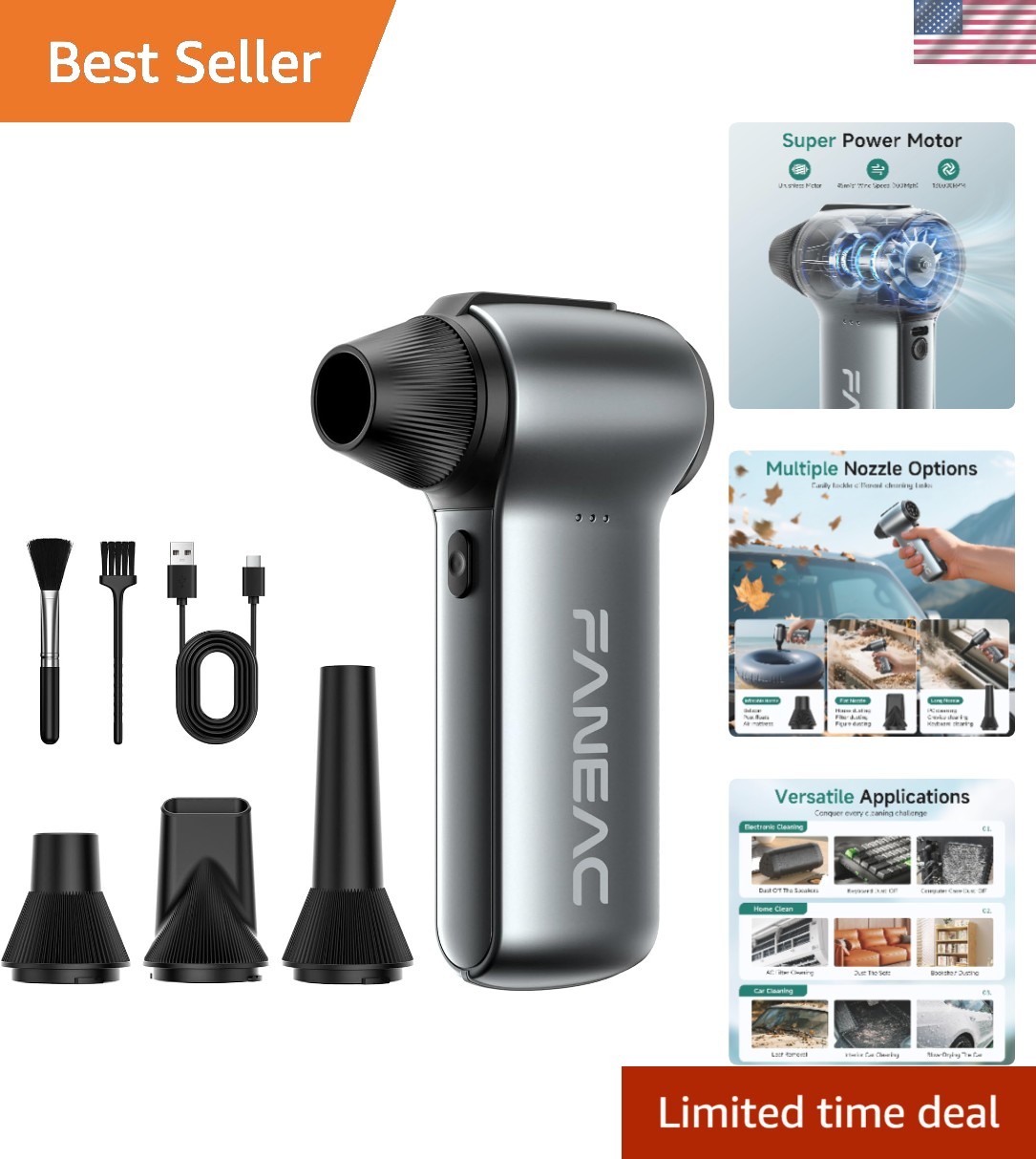 Rechargeable Electric Air Duster - 130,000 RPM Handheld Cleaning Tool with USB-C
