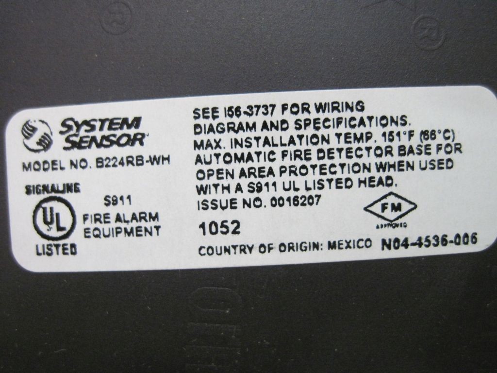 System Sensor B224RB-WH Plug in Relay Detector Base