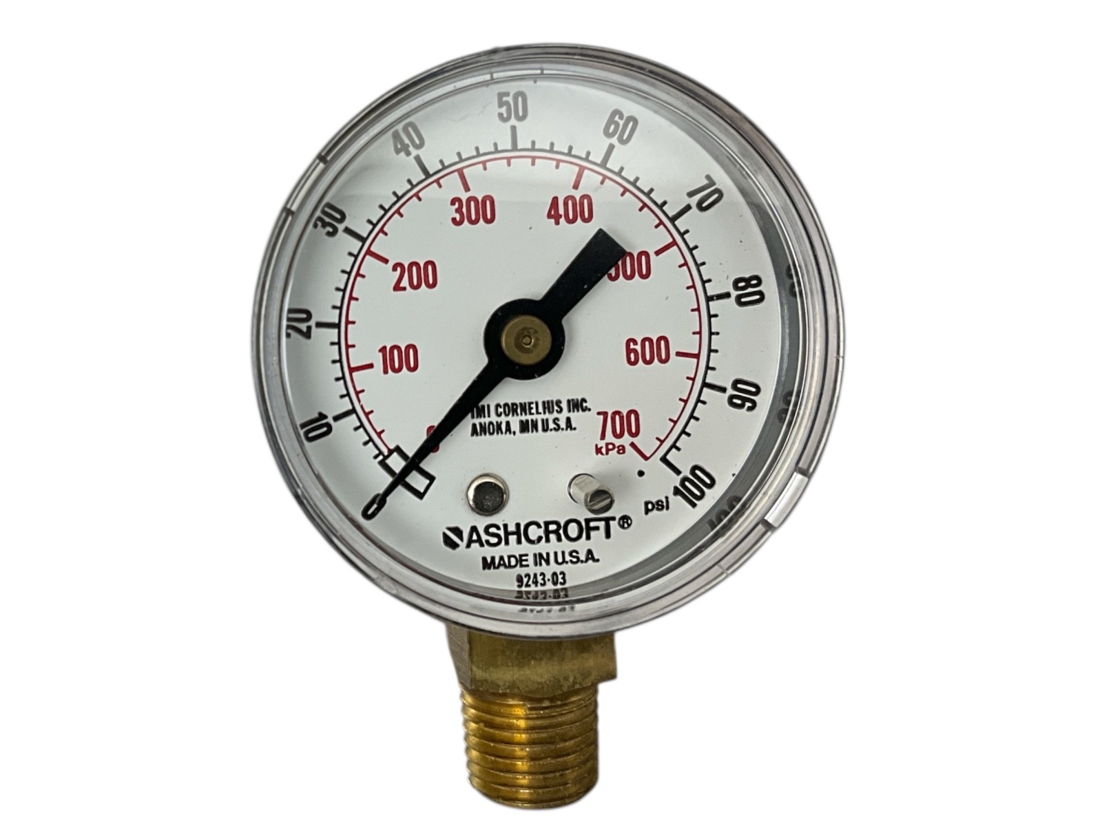 Ashcroft 9243-03 Pressure Gauge: 2 inch Dial, 3/8 inch Thread, Lower Mount