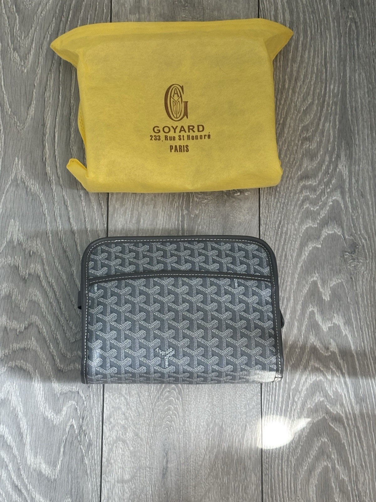 Goyard Gray Goyardine Pattern Zip Clutch with Pouch for Women