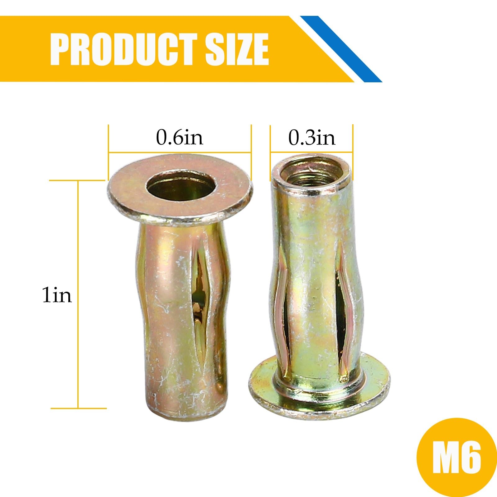 M6 Carbon Steel Rivet Nuts Lantern Style Threaded Grooved Body 30 PCS