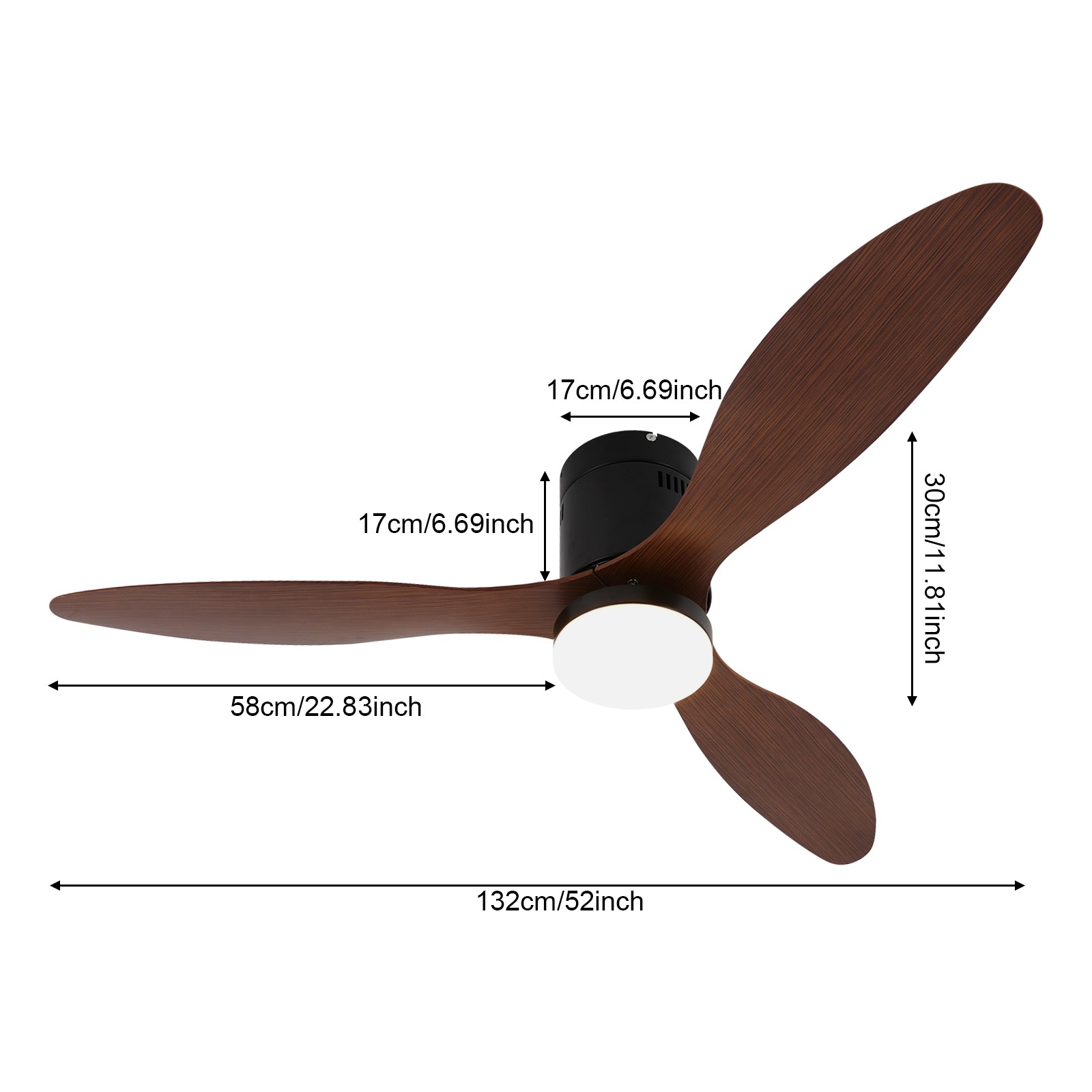 Wood Ceiling Fan with Light & Remote Quiet Reversible Flush Mount LED Fan Light
