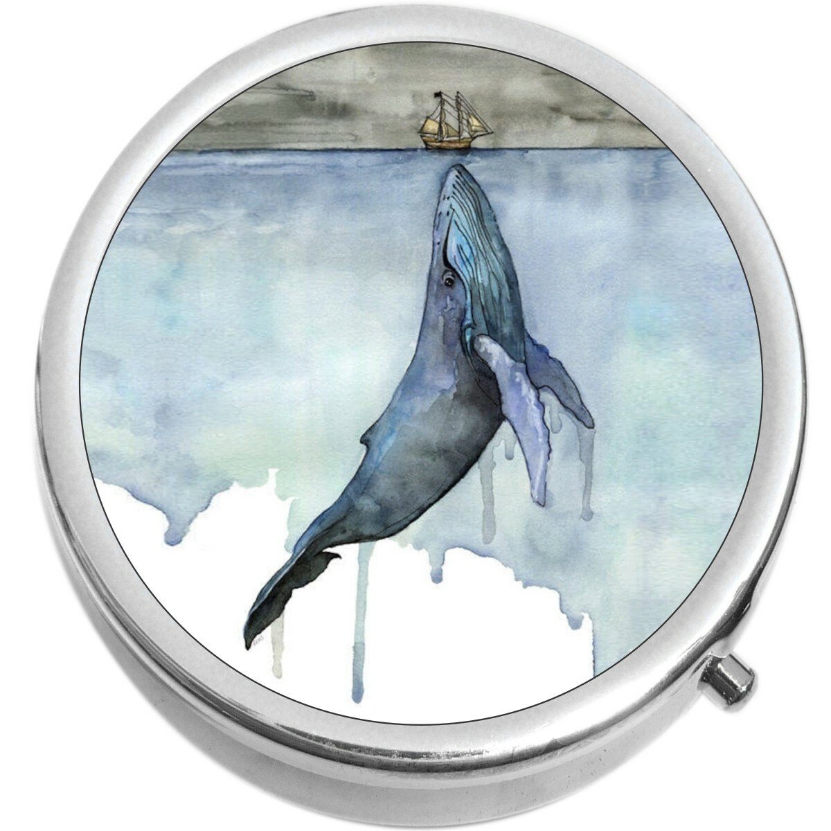 Watercolor Whale and Ship  Medicine Pill Box